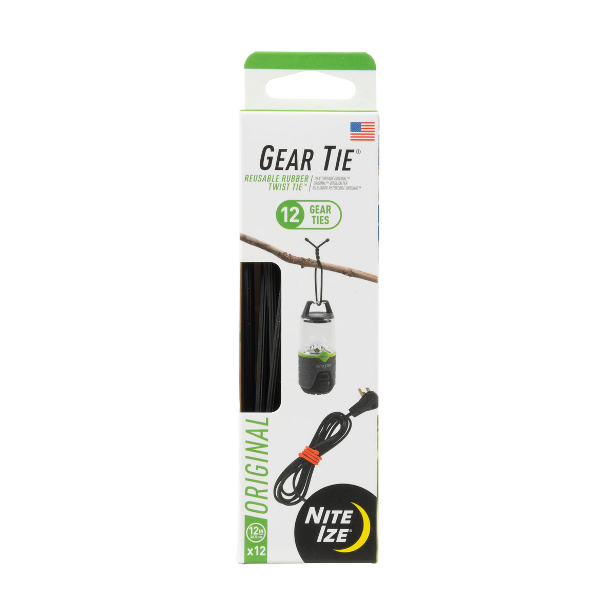 Nite Ize Gear Tie 12-inch black coil secures cables with a durable, reusable grip.