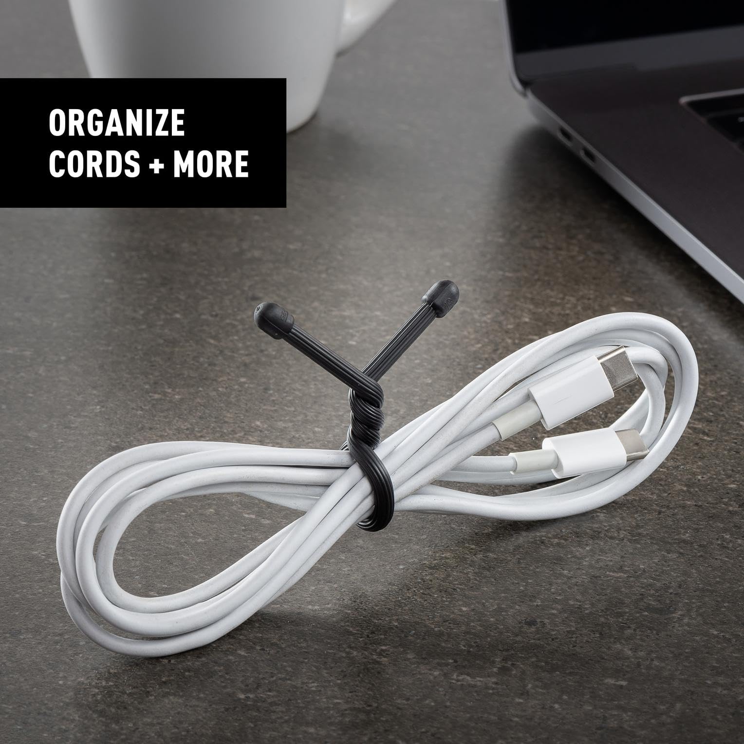 Nite Ize Gear Tie wrapped cables show its rubber exterior grip.
