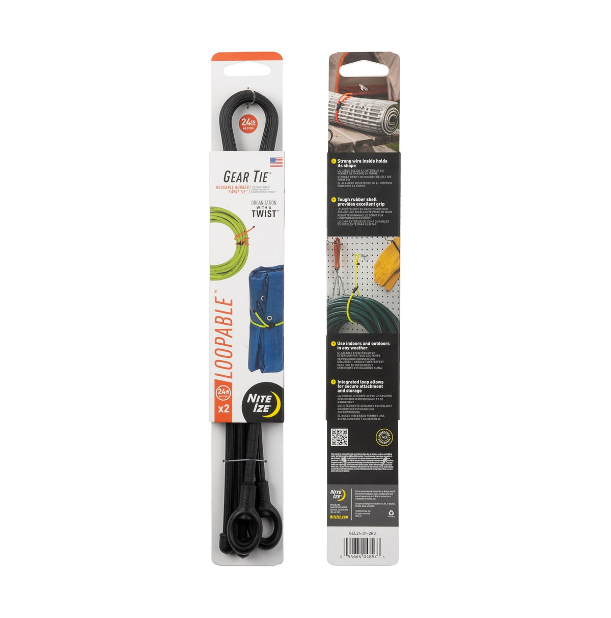 Nite Ize Gear Ties 24-inch fixed-loop model ready for secure hanging and reuse.