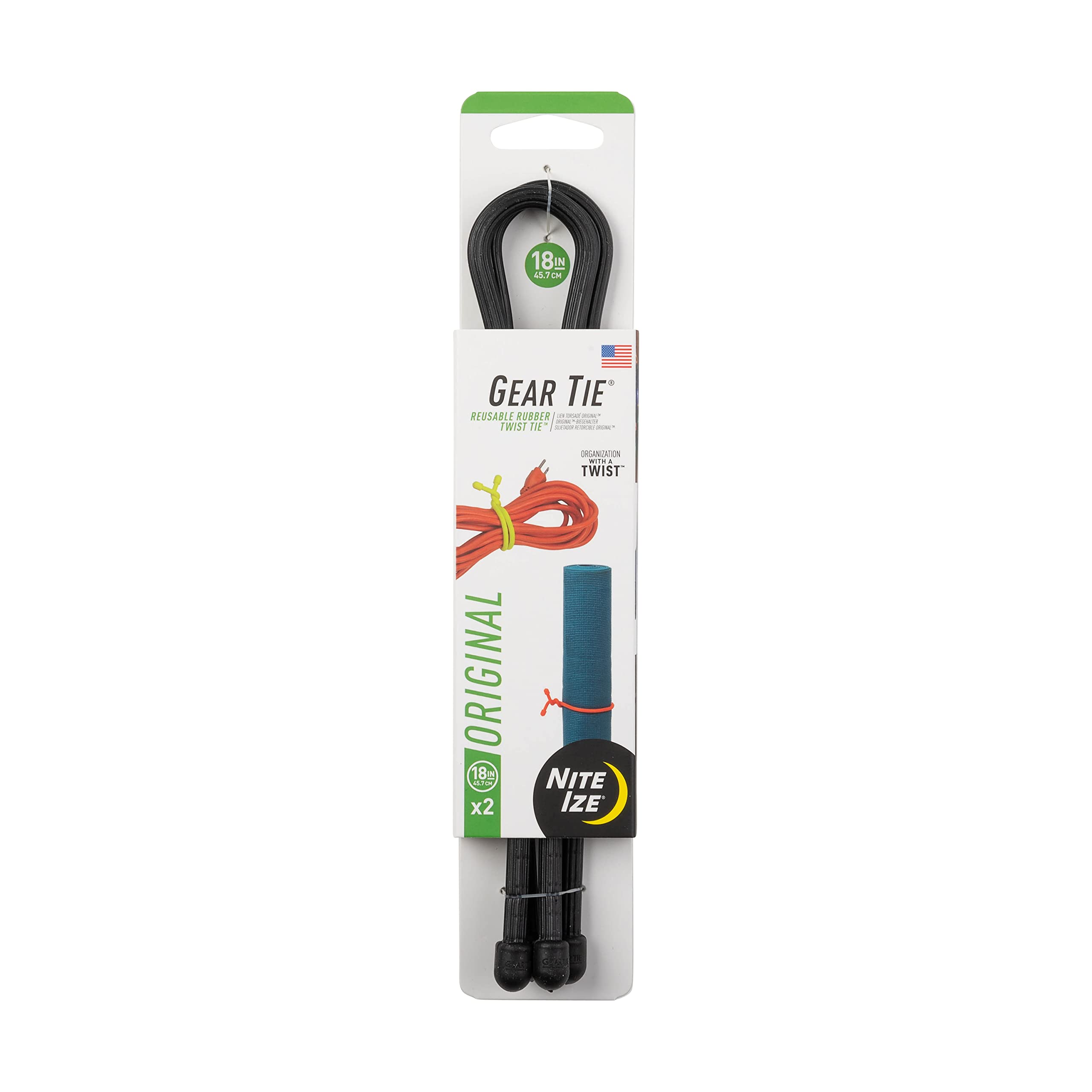 Nite Ize GT18-01-2R3 twist tie 18-inch black USA-made ideal for cable organization.