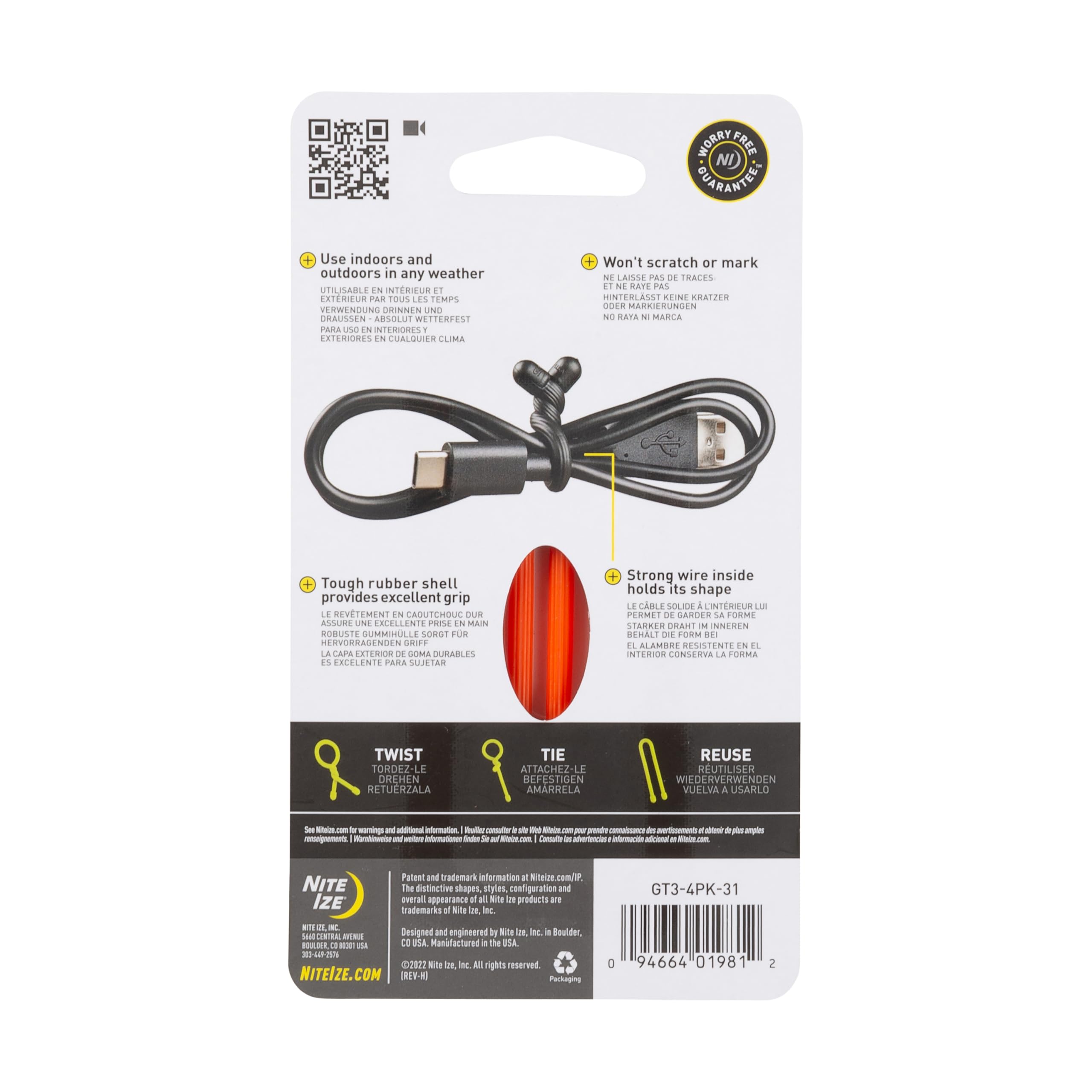 Nite Ize GT3 4-pack quick-release gear ties simplify organization