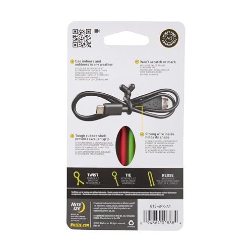 Nite Ize GT3-4PK gear tie proudly made in USA with durable rubber