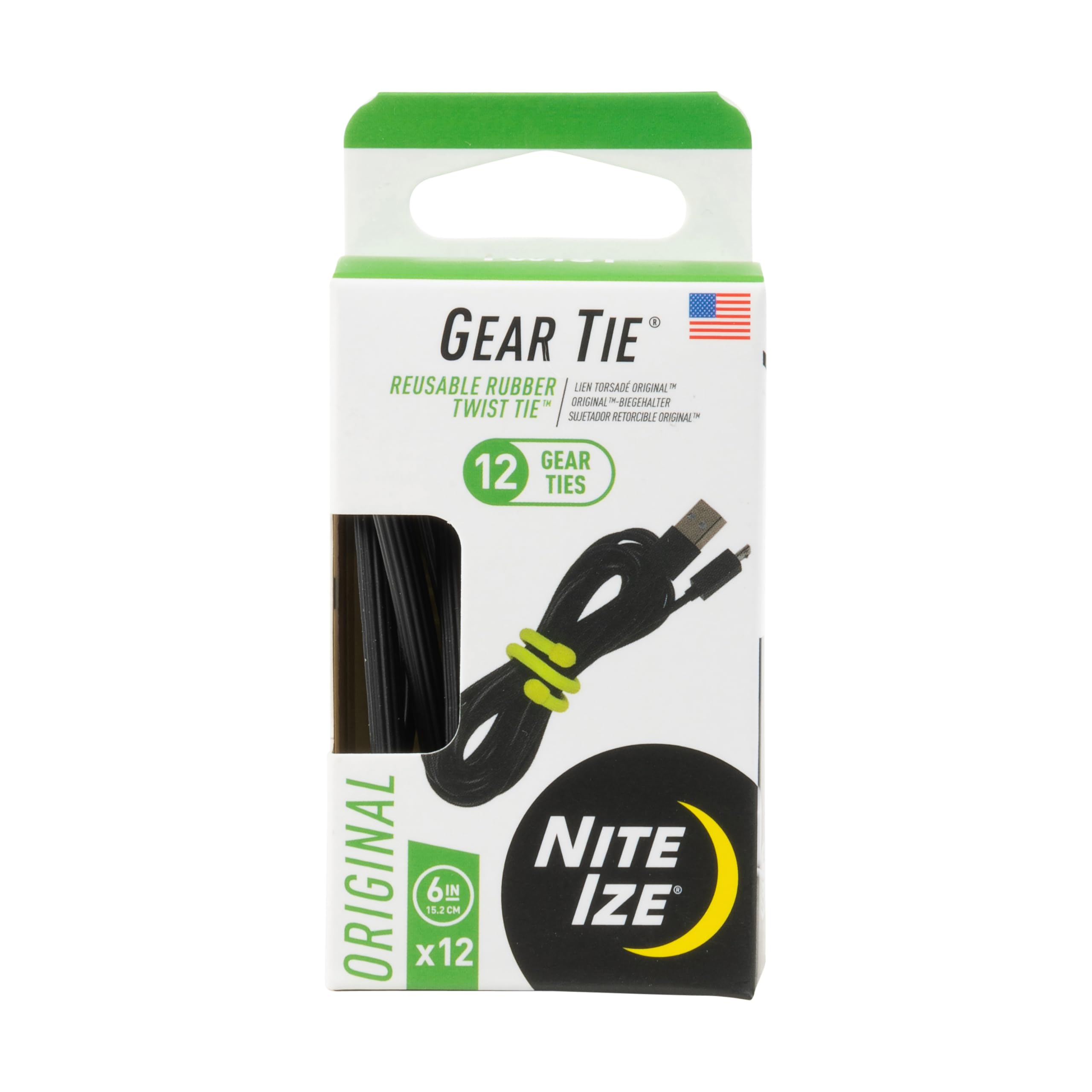 Nite Ize Original Gear Tie 6-inch black bundle keeps cables organized.