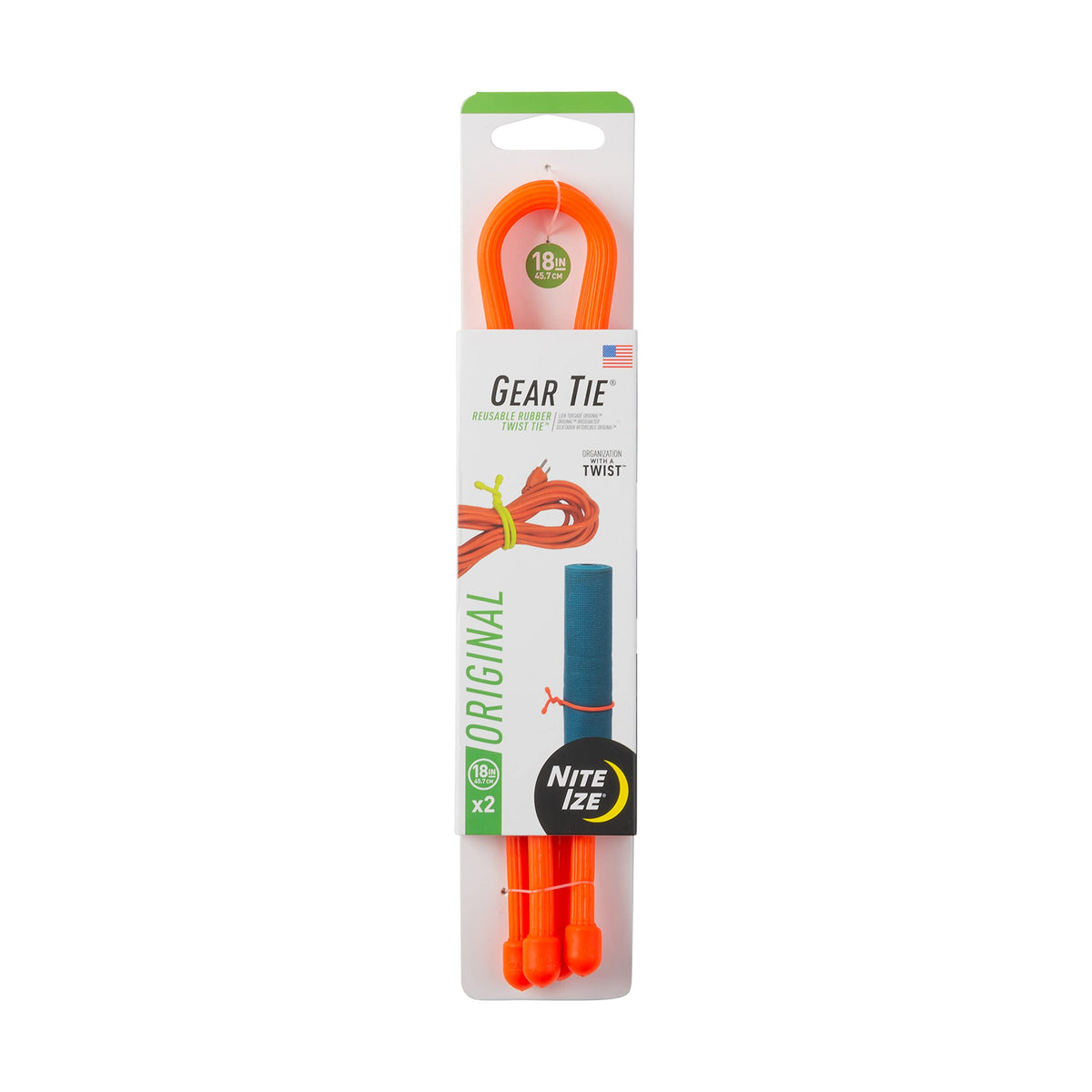 Nite Ize GT18-31-2R3 18-inch twist tie secures cables with reusable rubber grip.