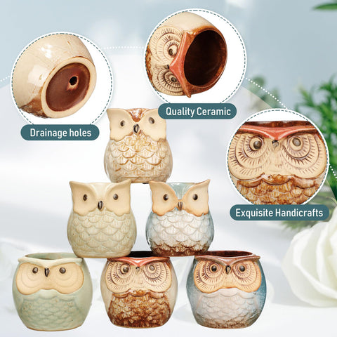 Nitial ceramic owl pot close-up reveals durable glaze and finish