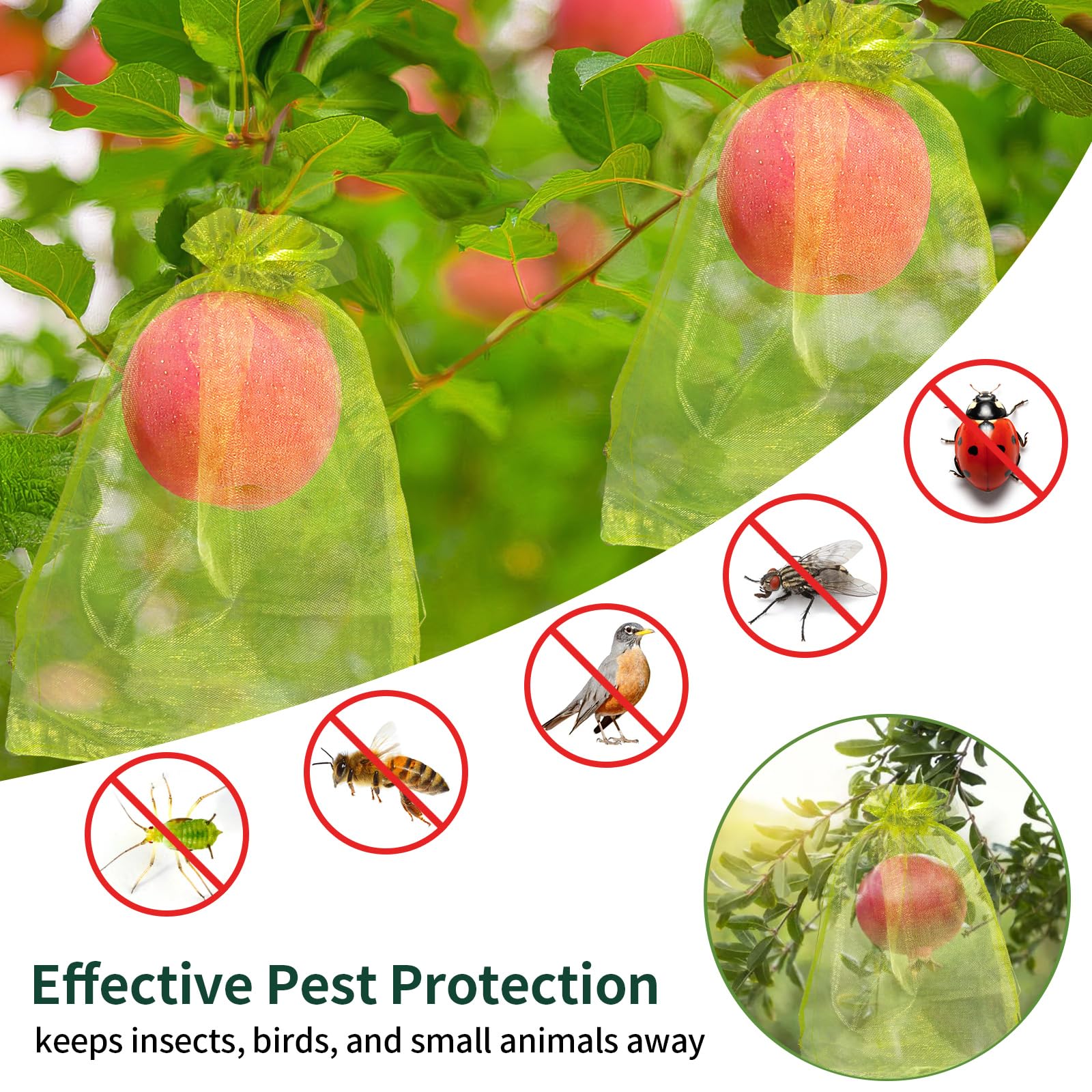 NIUBIER apple protection bag with transparent mesh for sun exposure.