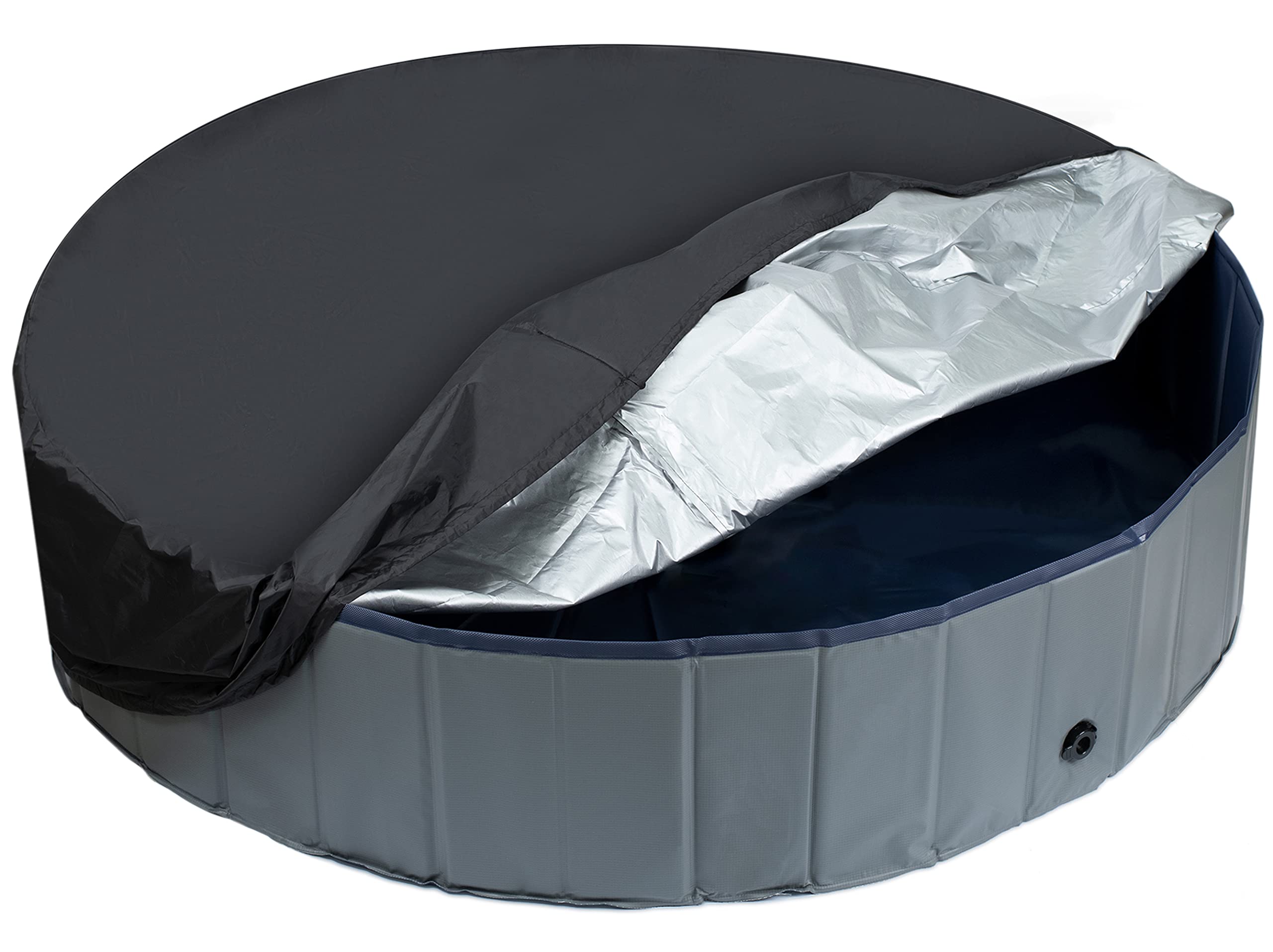 Niubya round dog pool cover folded for compact storage and easy portability.