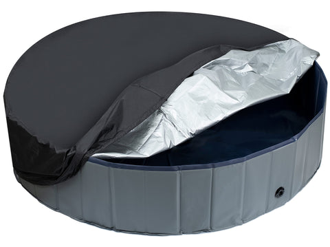 Niubya round dog pool cover folded for compact storage and easy portability.