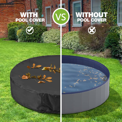 Niubya round dog pool cover highlighting waterproof material for protection.