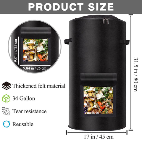 Niuyhe compost bin dual-zipper top enables easy waste addition.