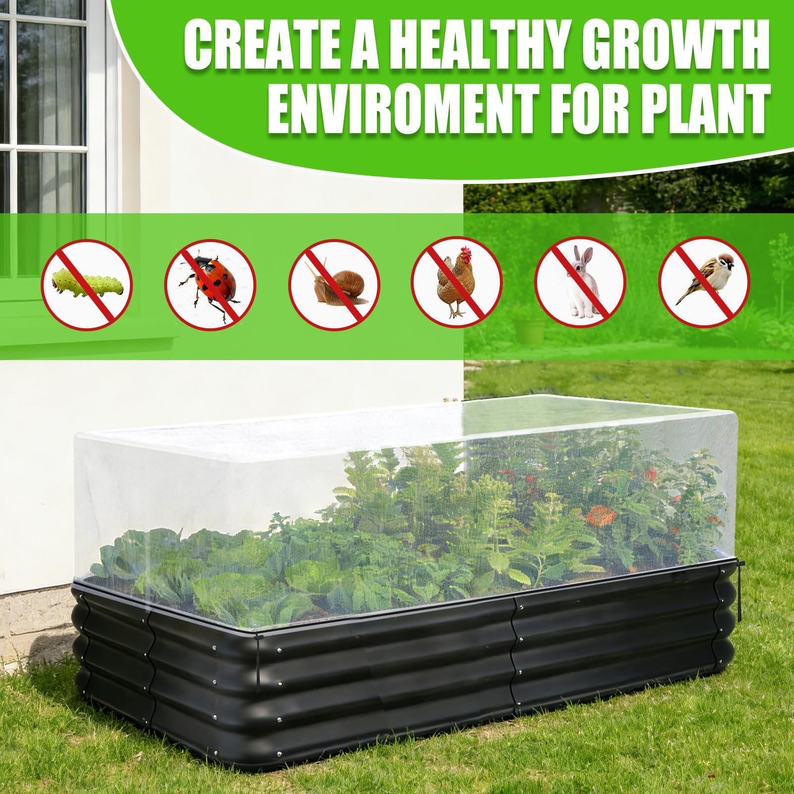 Niuyhe ultra-fine 0.04 in mesh blocks pests while letting light through.