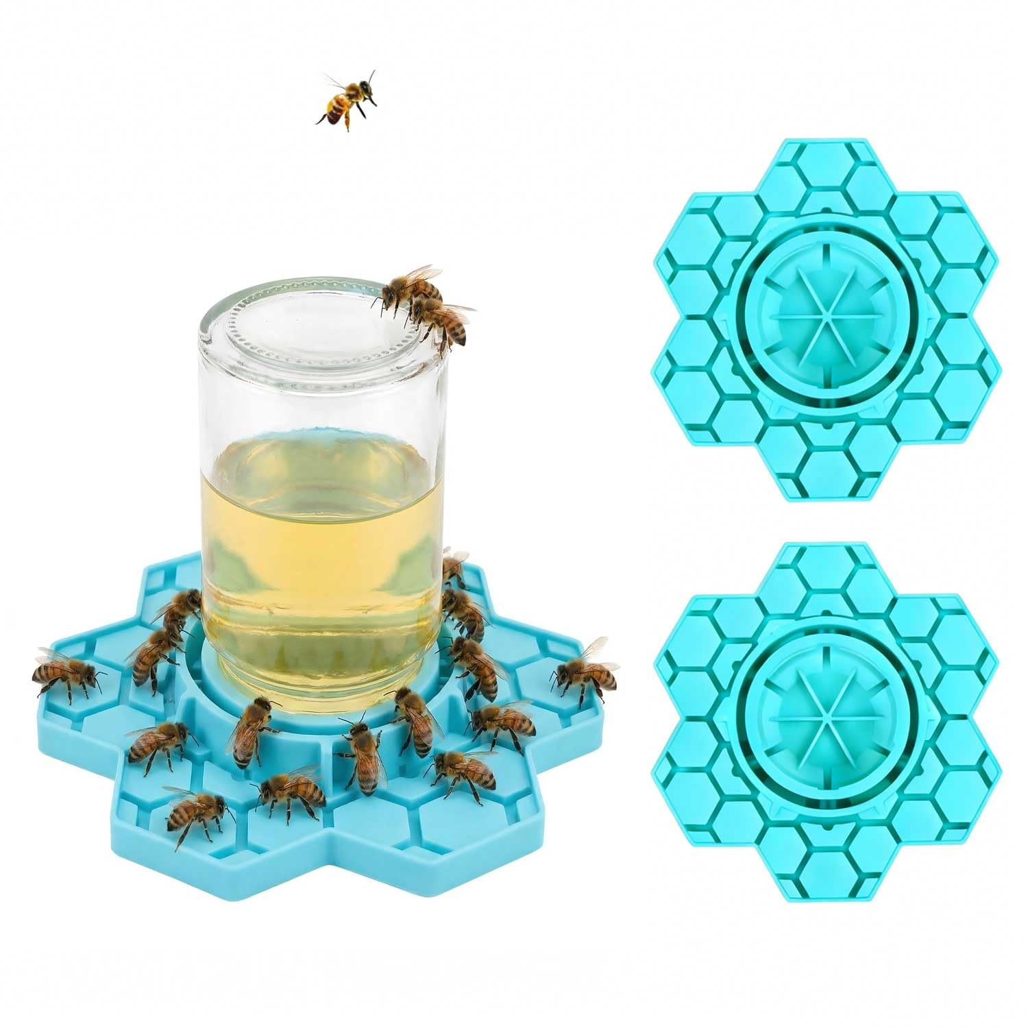 NIZEFEI 2-pack silicone bee watering station blue attaches to mason jars for steady hydration