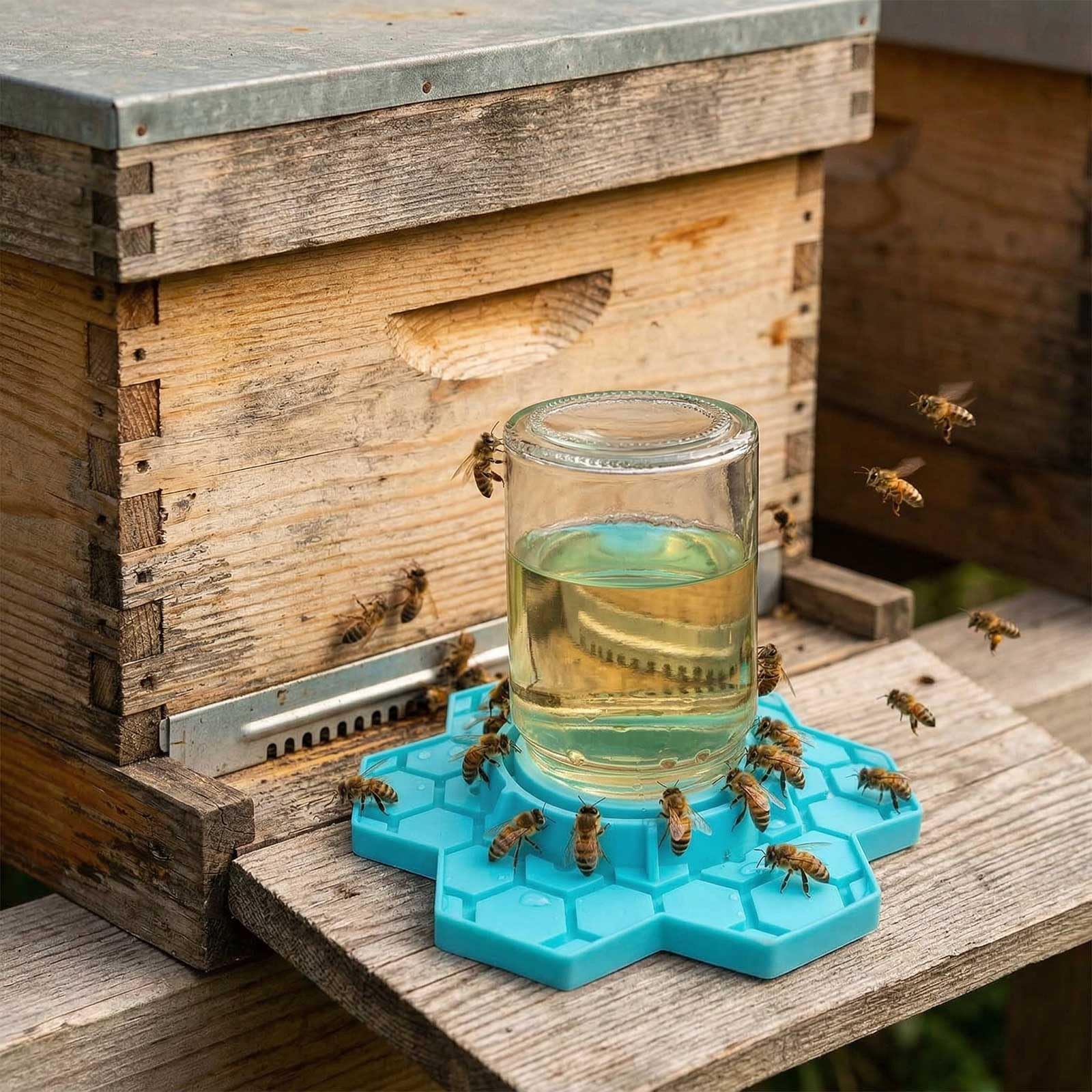 NIZEFEI blue bee waterer adds color to garden and supports pollinator visits