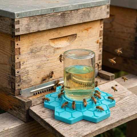 NIZEFEI blue bee waterer adds color to garden and supports pollinator visits