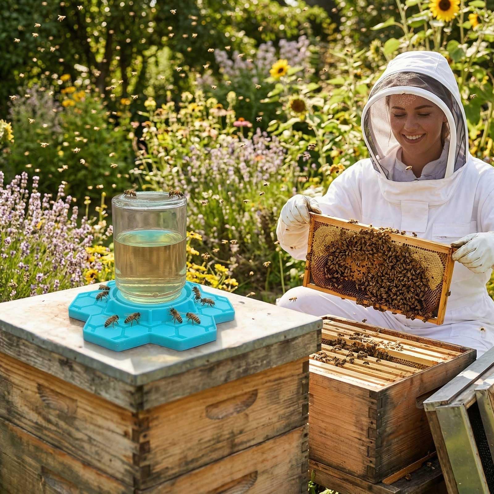 NIZEFEI honeycomb design bee feeder front boosts drinking efficiency in pollinator habitats