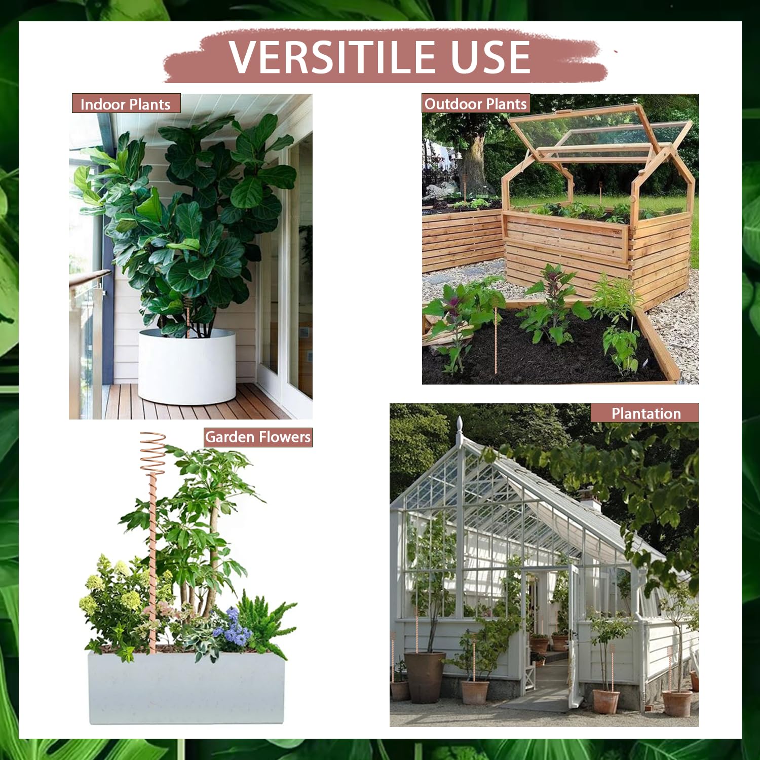NizHome electroculture antenna set positioned in pots and beds for easy setup.