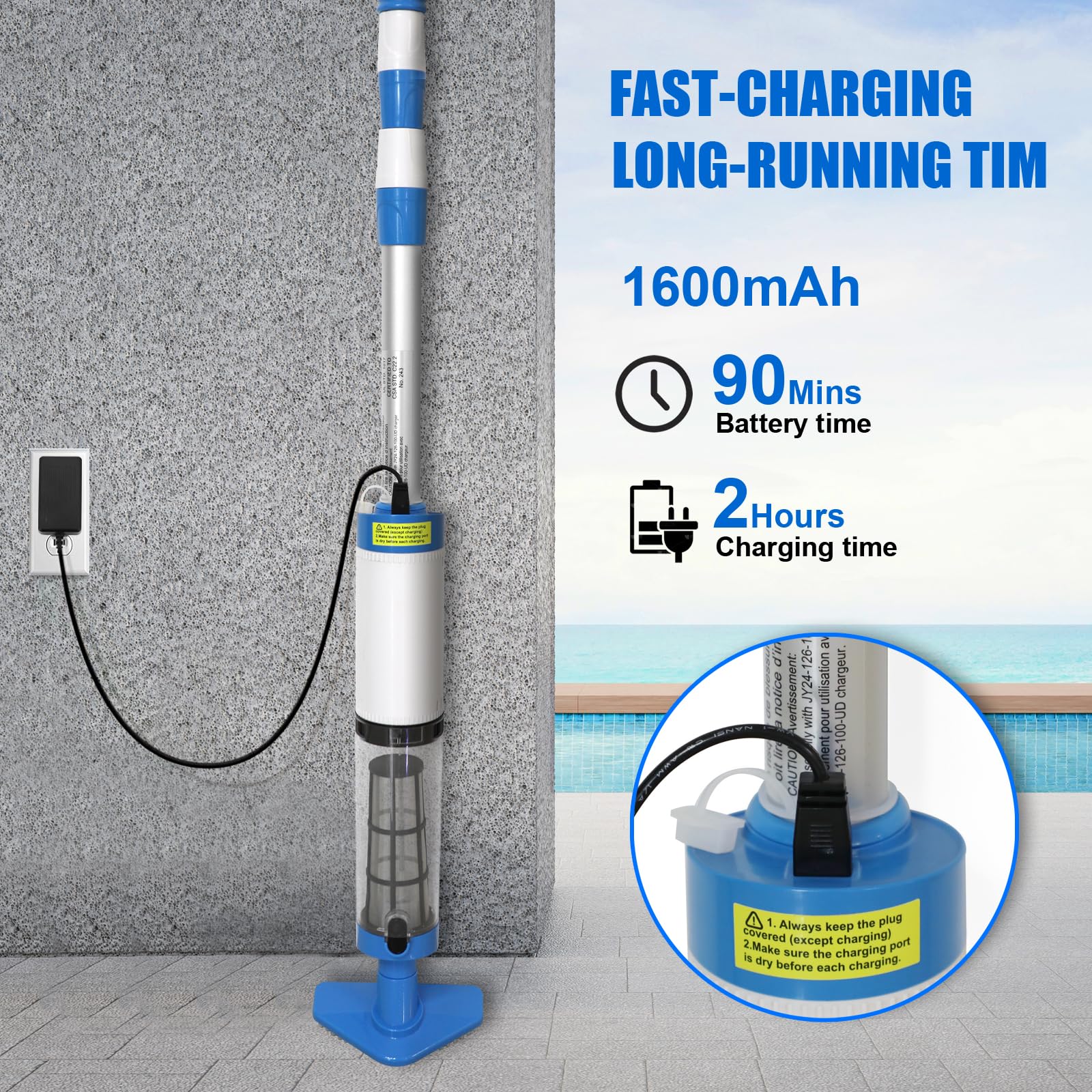 Nlapldy cordless vacuum charges in about two hours for extended use