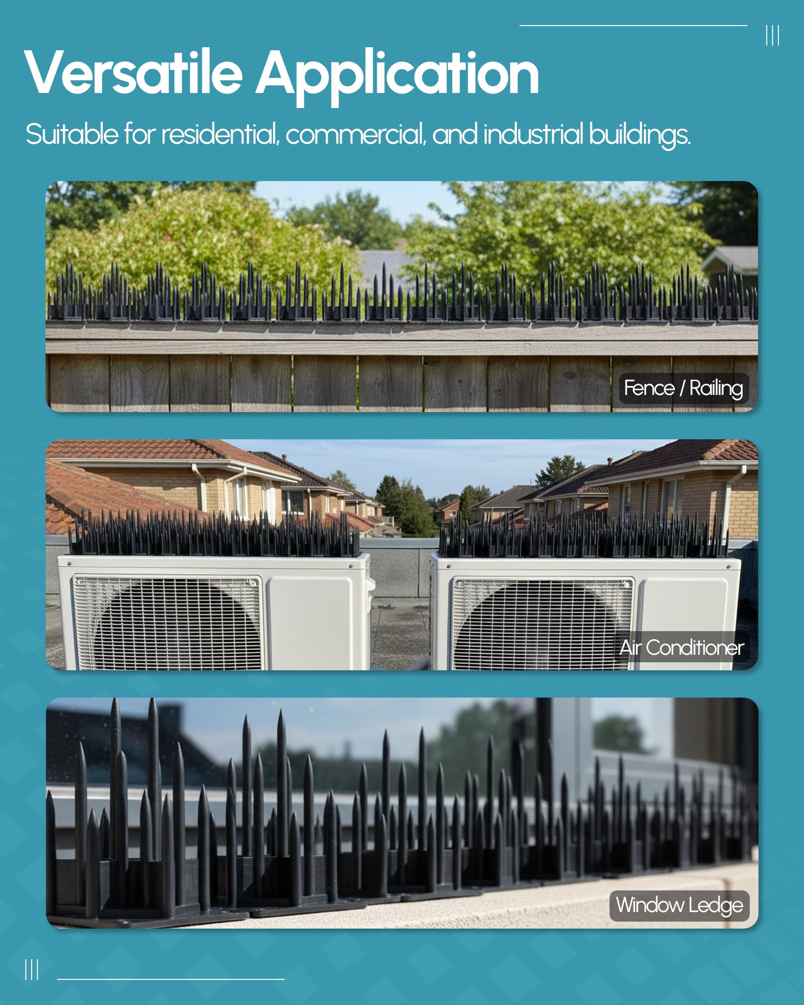 NMI Fence easy-installation bird spikes for quick setup.