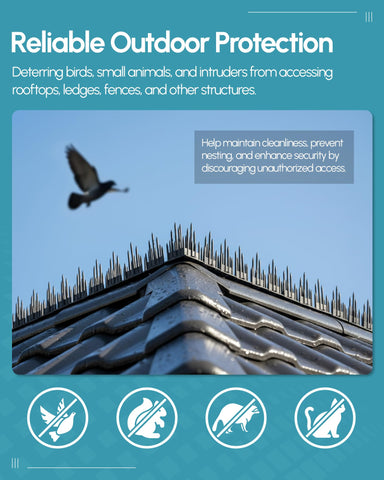 NMI Fence spikes on a roof edge deter animals with secure installation.
