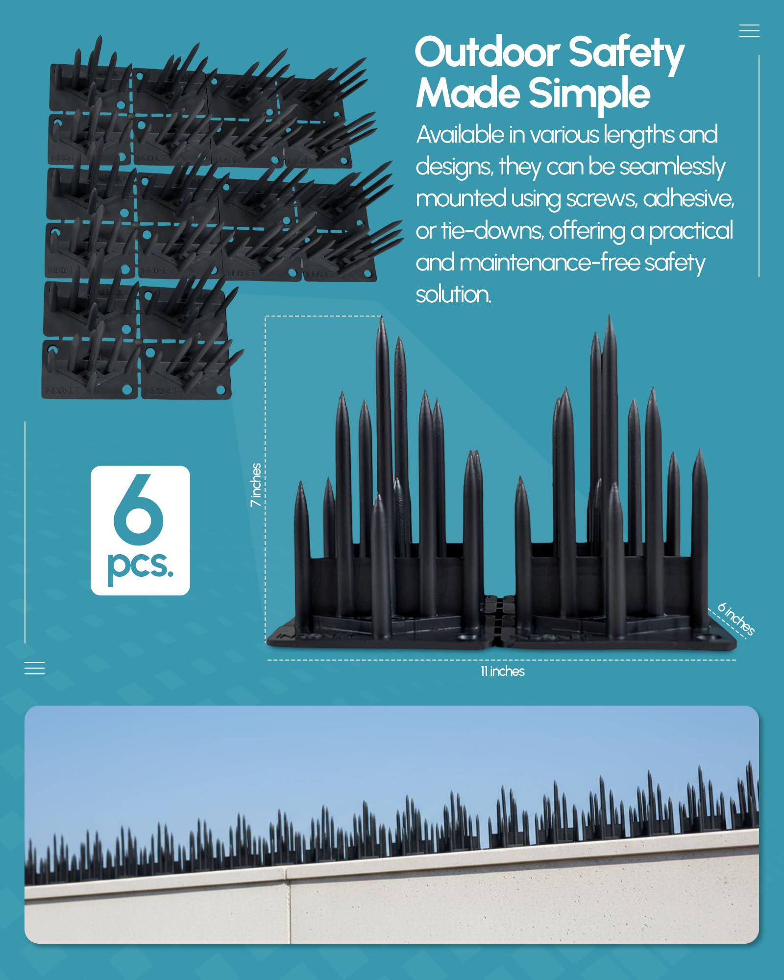NMI Fence weather-resistant spikes for outdoor use in harsh conditions.