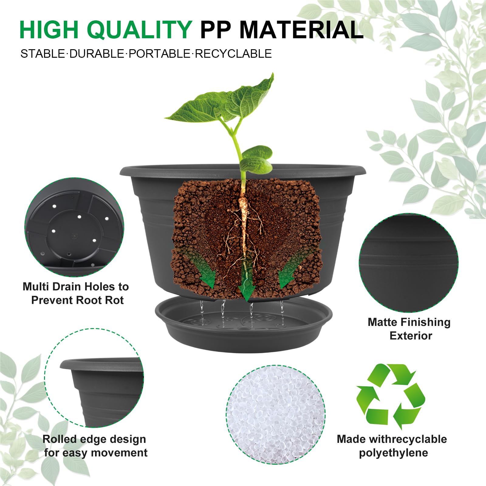 Six NNARRE 10-inch dark gray pots for indoor or outdoor use