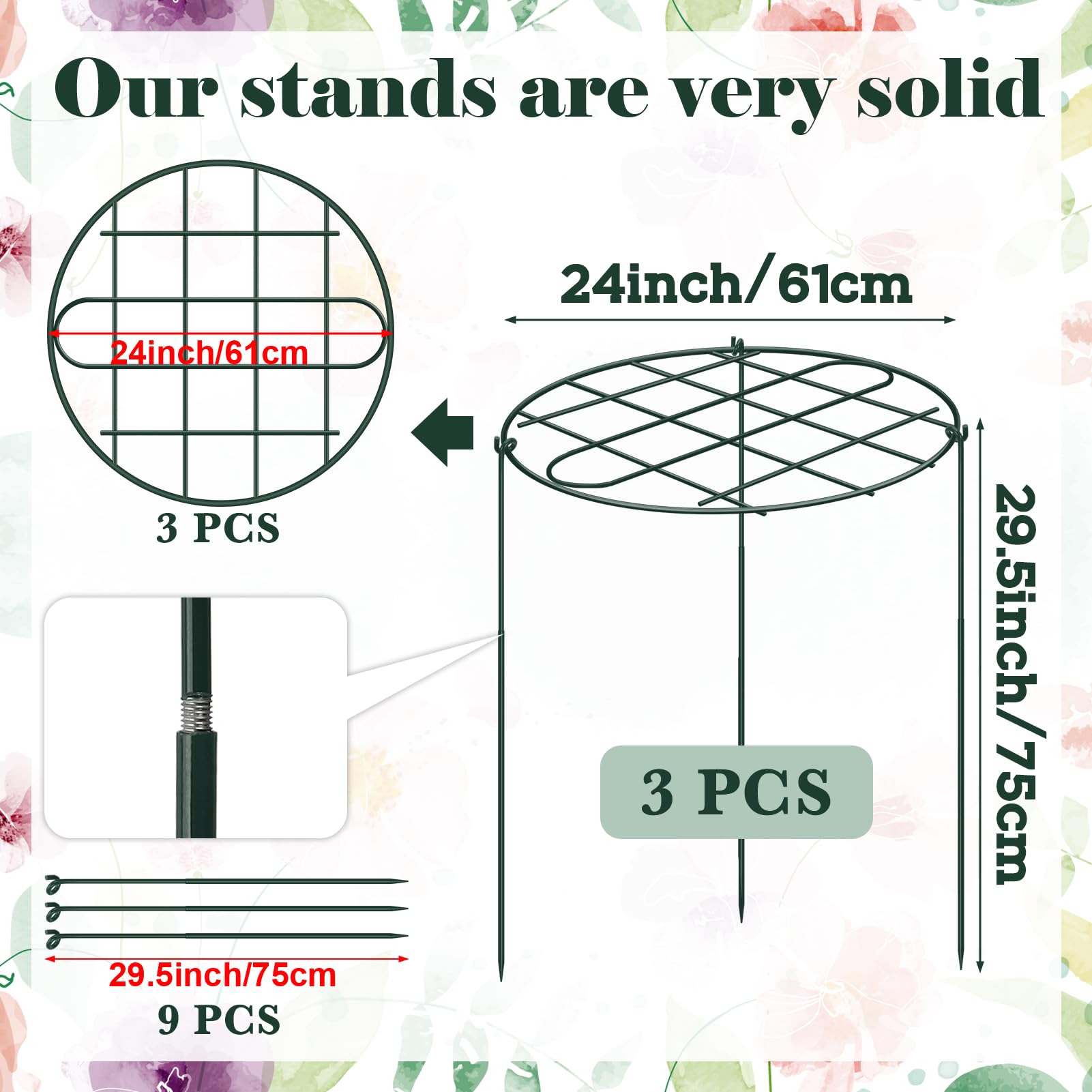NNG peony cages legs assemble around the grid-top for secure in-ground support.
