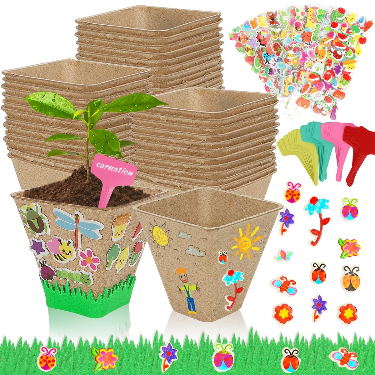 NNG 40-set garden paper pot kit with square pots for DIY planting projects