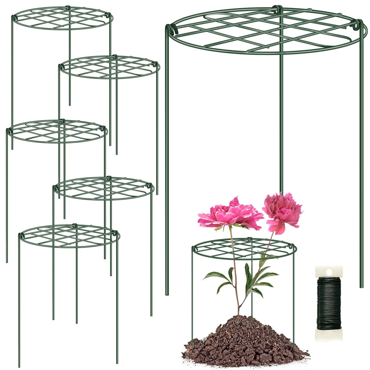 NNG 6-pack peony cages with grid-top provide sturdy support for tall flowering plants