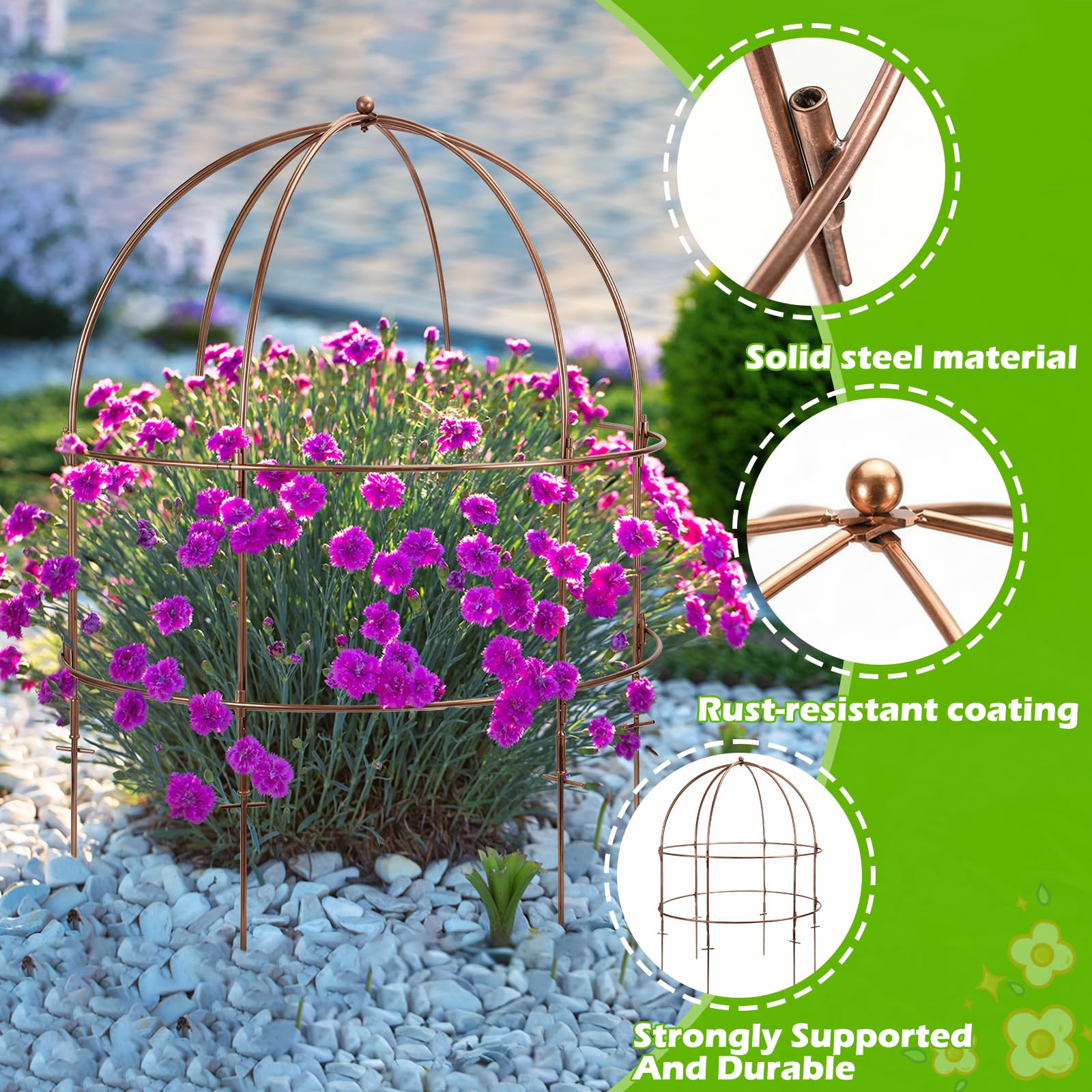 NNG decorative dome top design adds garden elegance while supporting plants.