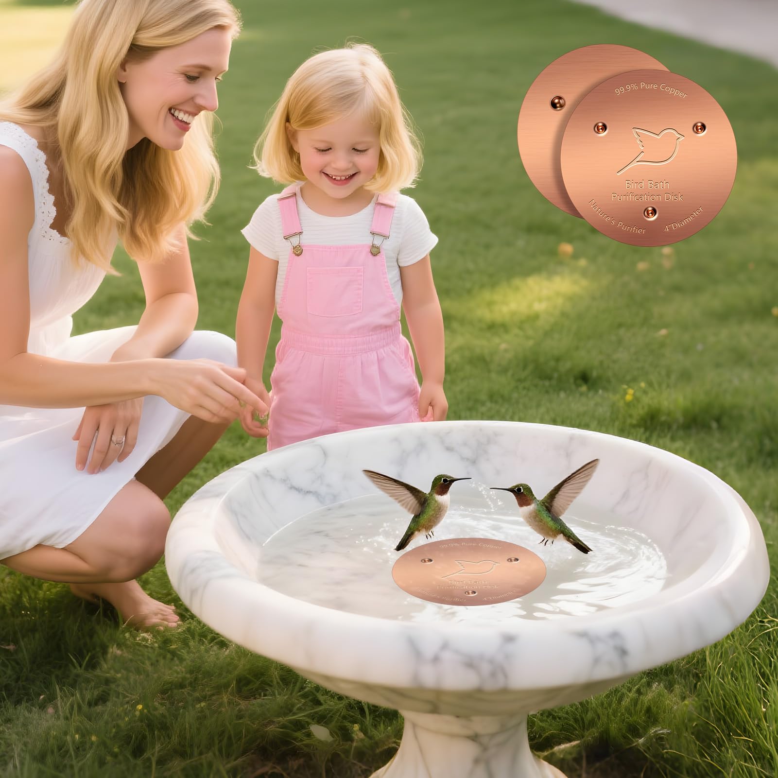 NNG shimmering copper disk attracts birds while keeping water fresh