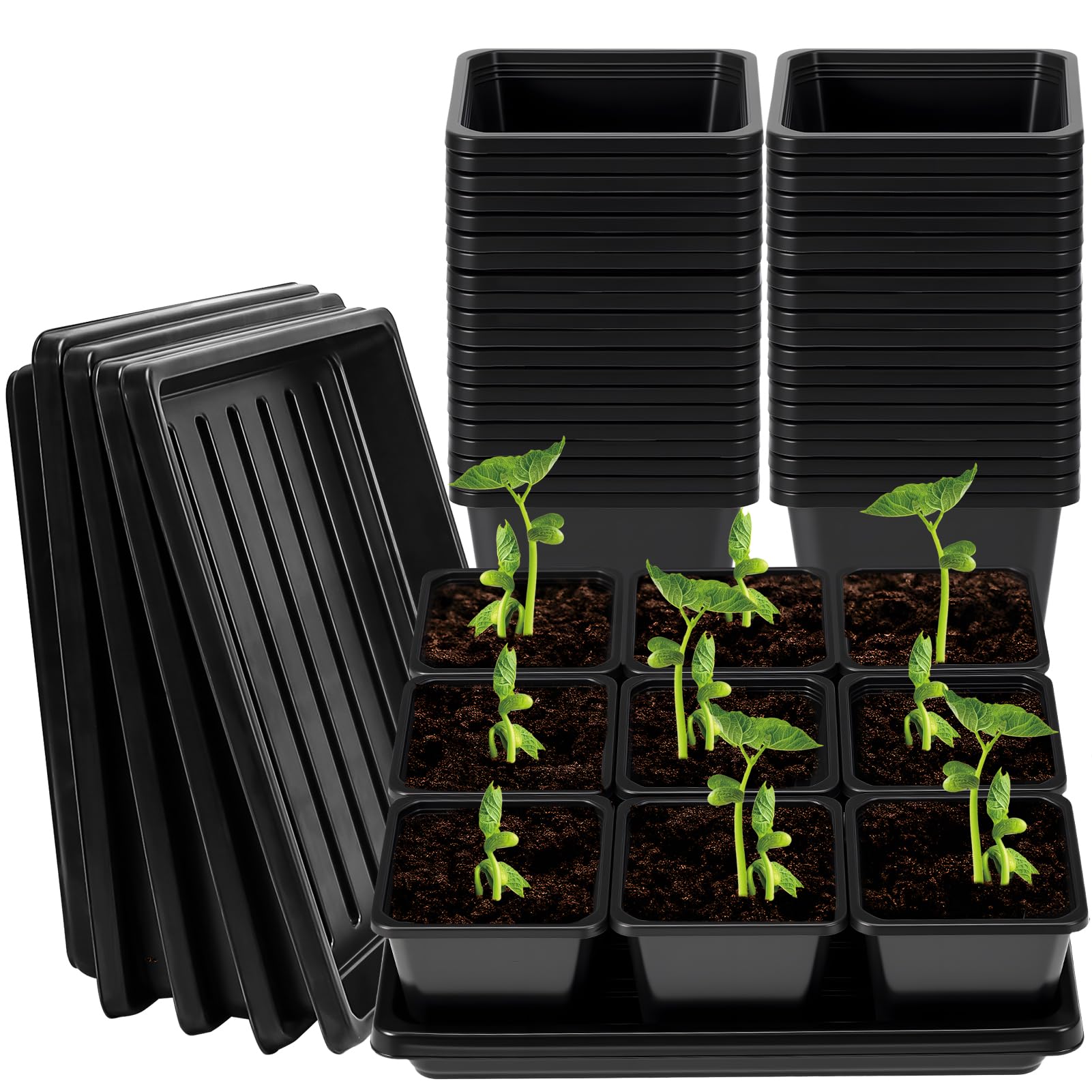 NNG square nursery pots 3.5in black with drainage for seedlings.