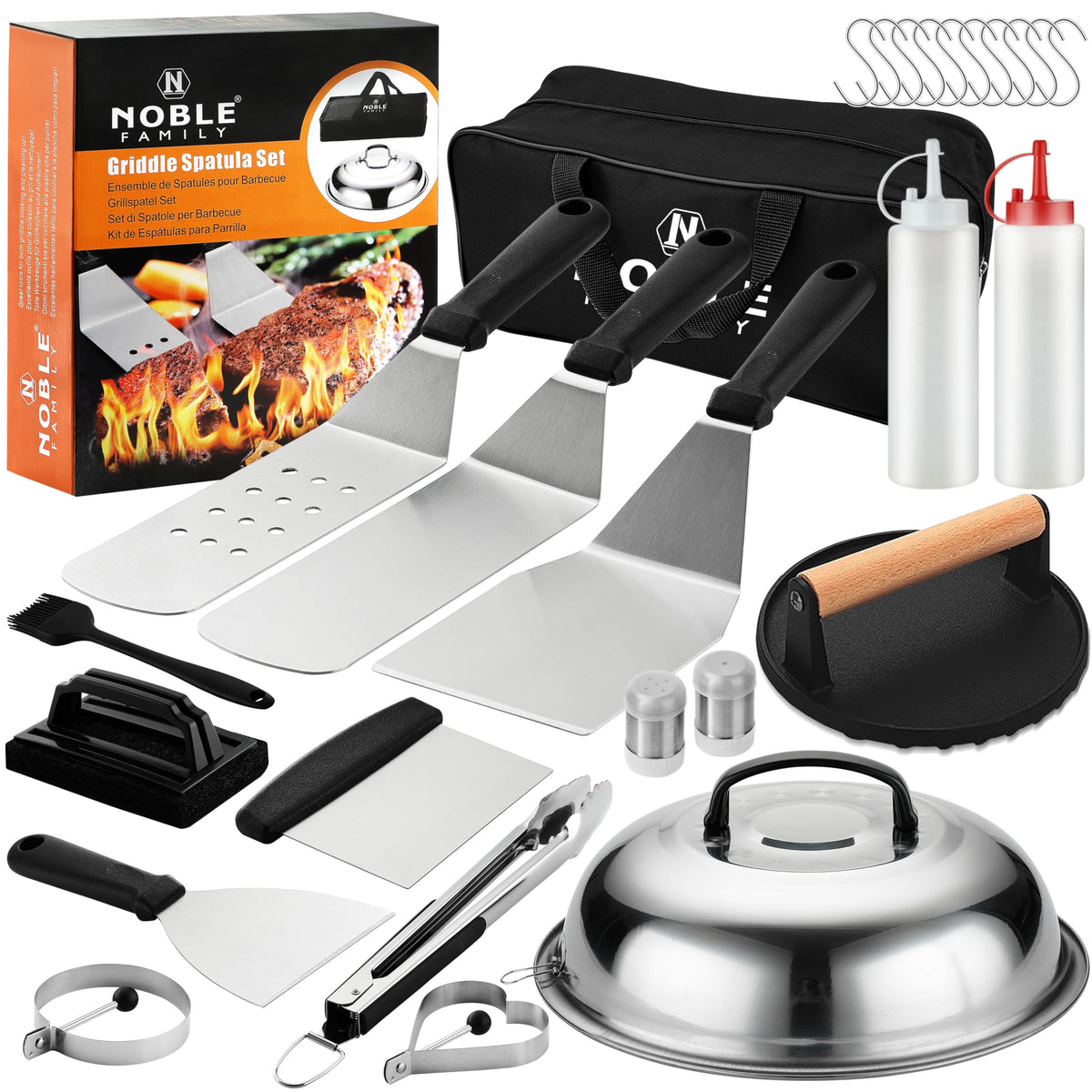 N NOBLE FAMILY griddle spatulas with ergonomic handles for easy flipping on outdoor grills