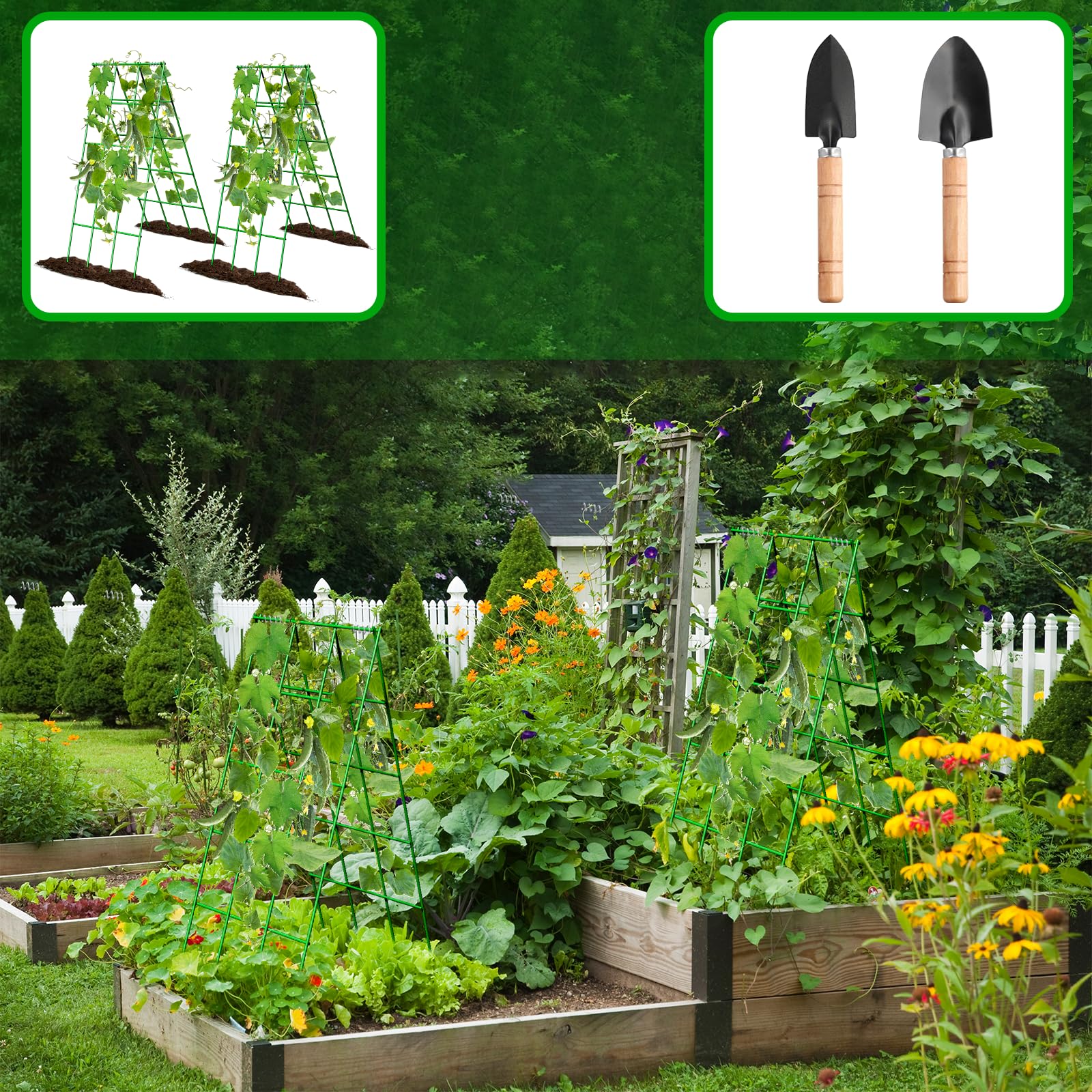 No Assembly Required Cucumber Trellis compact design fits beds and small yards