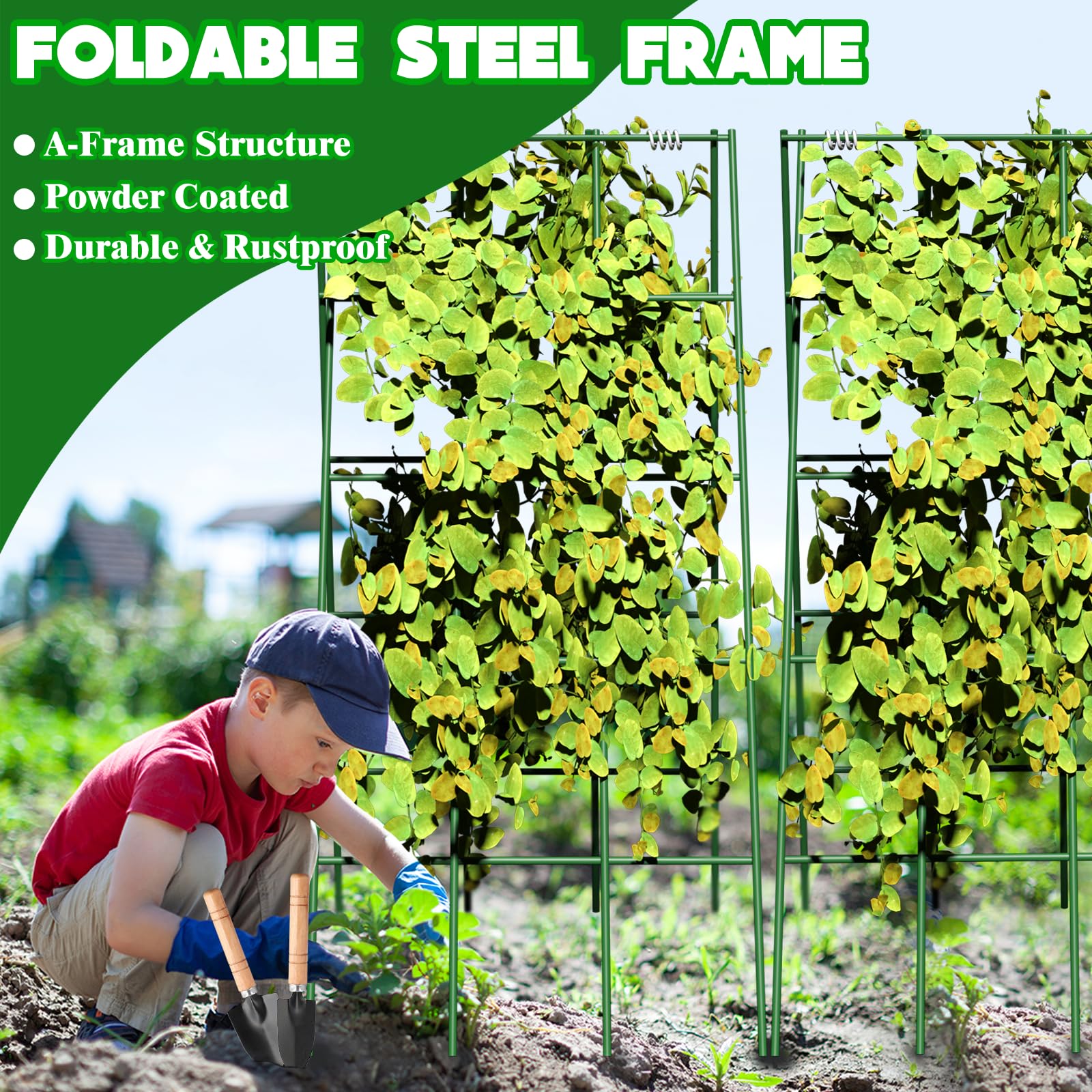 No Assembly Required Cucumber Trellis side view highlighting two planting surfaces for versatility in a garden