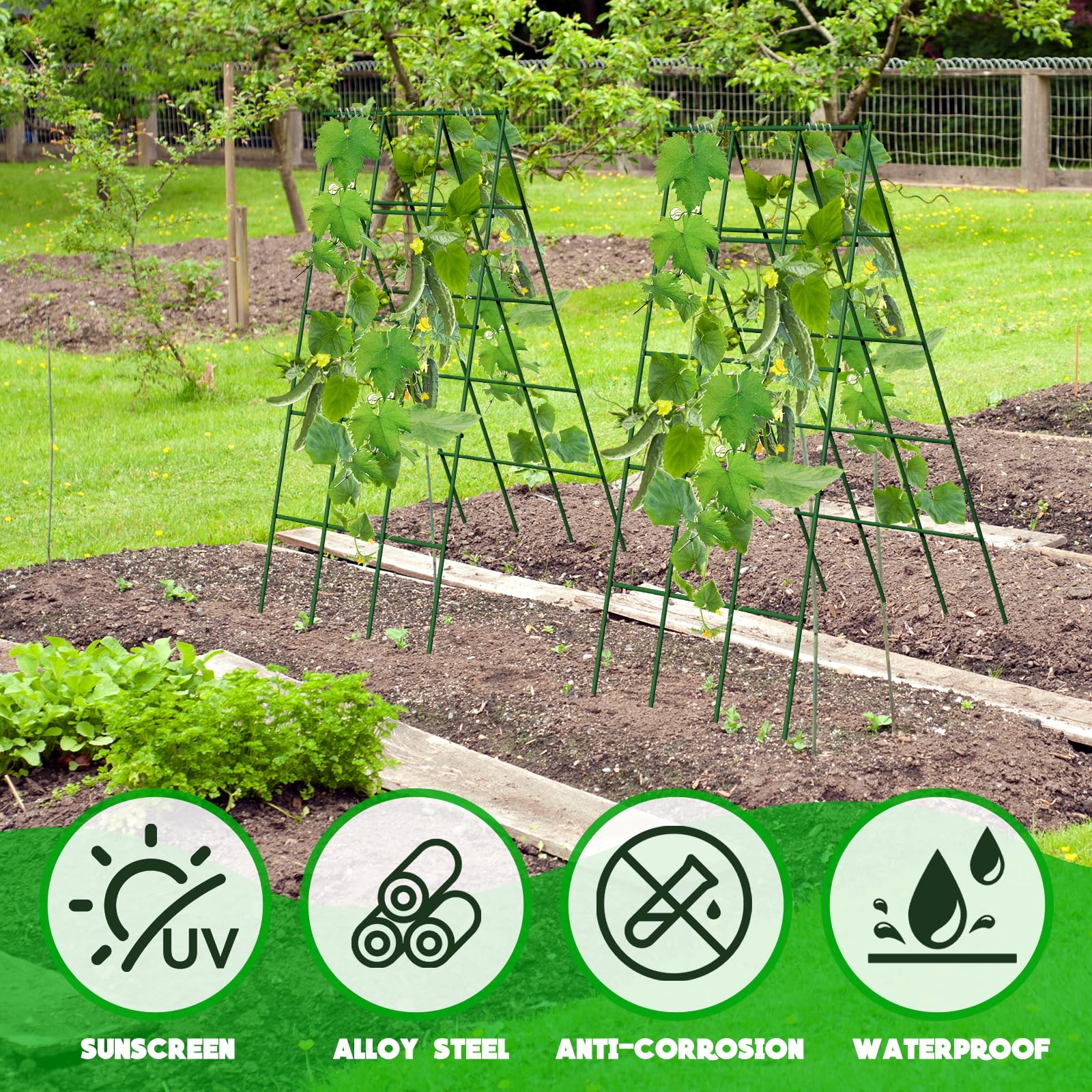 No Assembly Required Cucumber Trellis weather resistant PVC coated frame withstands rain and sun