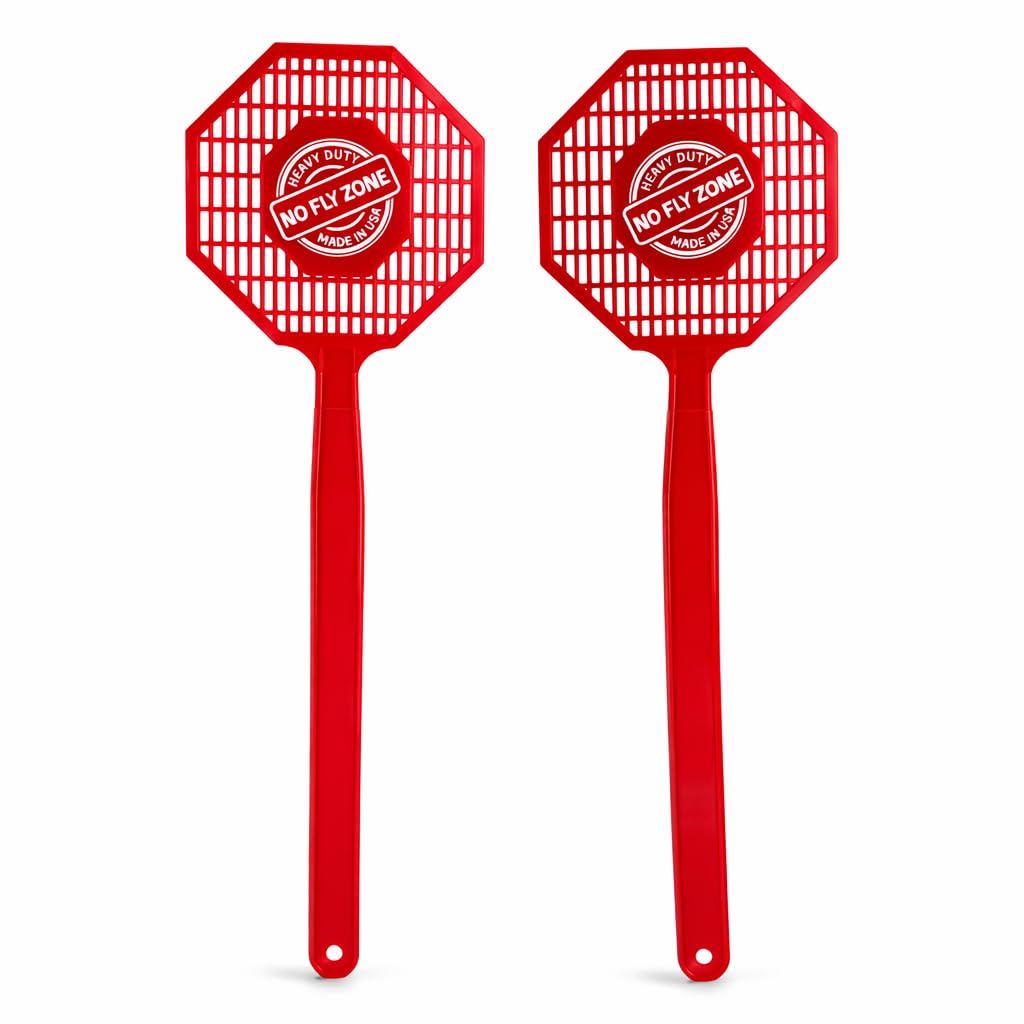 No Fly Zone fly swatter 2-pack with long reach for fast pest control indoors or outdoors.