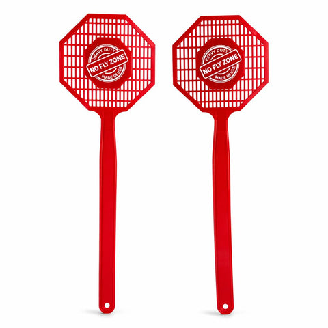No Fly Zone fly swatter 2-pack with long reach for fast pest control indoors or outdoors.