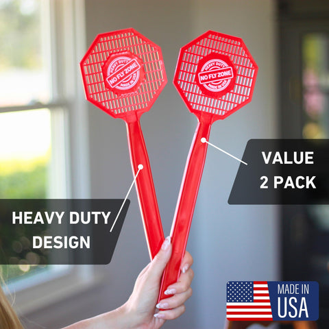 No Fly Zone heavy-duty plastic swatter resists bending for reliable use.