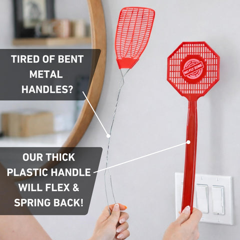 No Fly Zone fly swatter suited for indoor and outdoor use without batteries or cords.