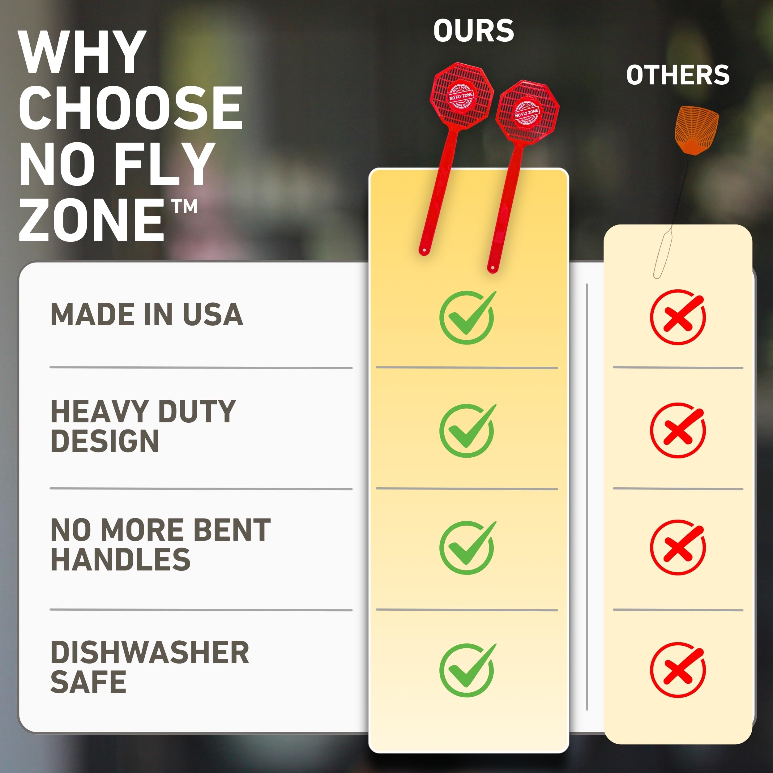 No Fly Zone stop-sign head swatter enhances accuracy with perforated design.
