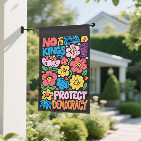 No Kings in Ameri-ca flag brass grommets for secure outdoor mounting