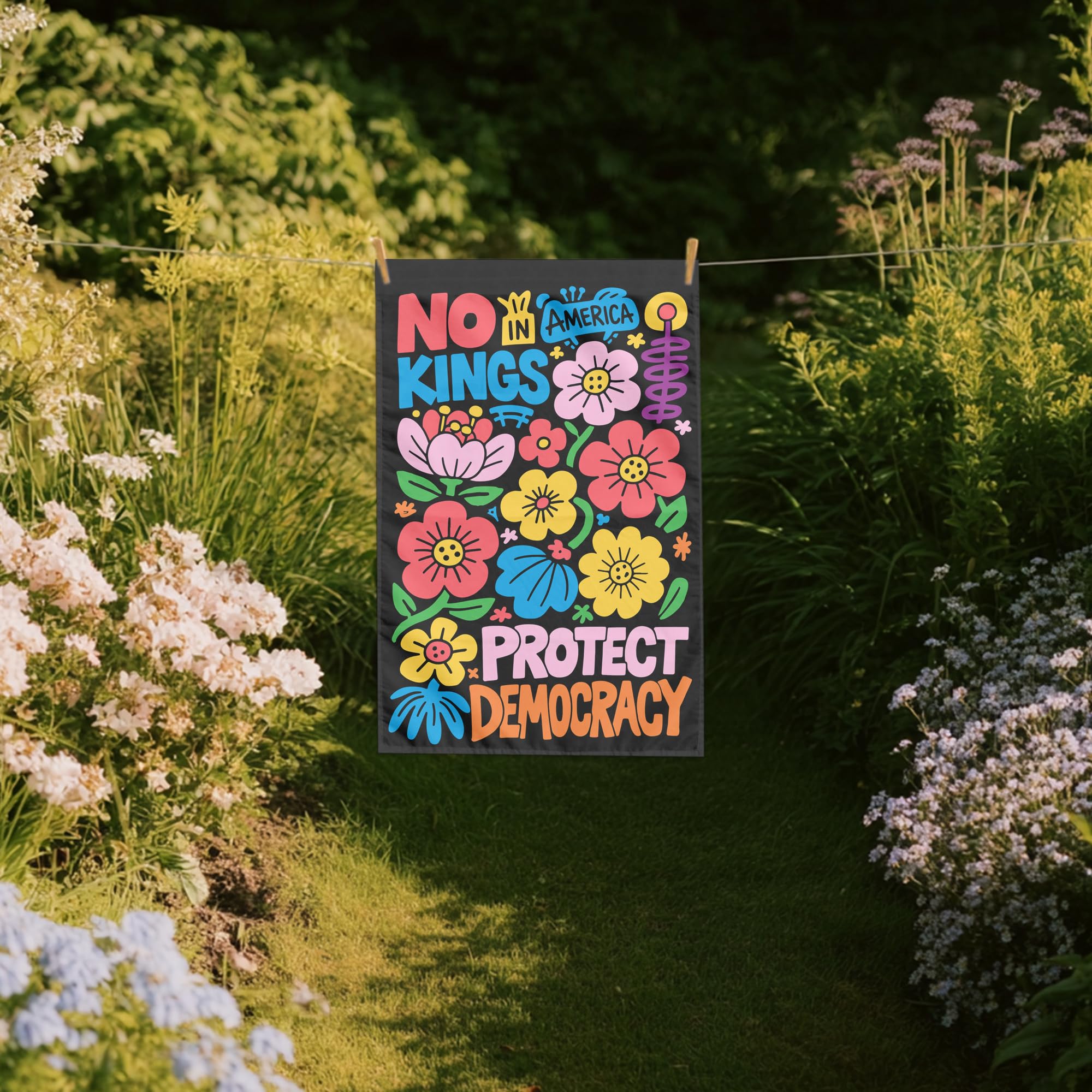 No Kings in Ameri-ca flag suitable for garden, courtyard, and terrace decor