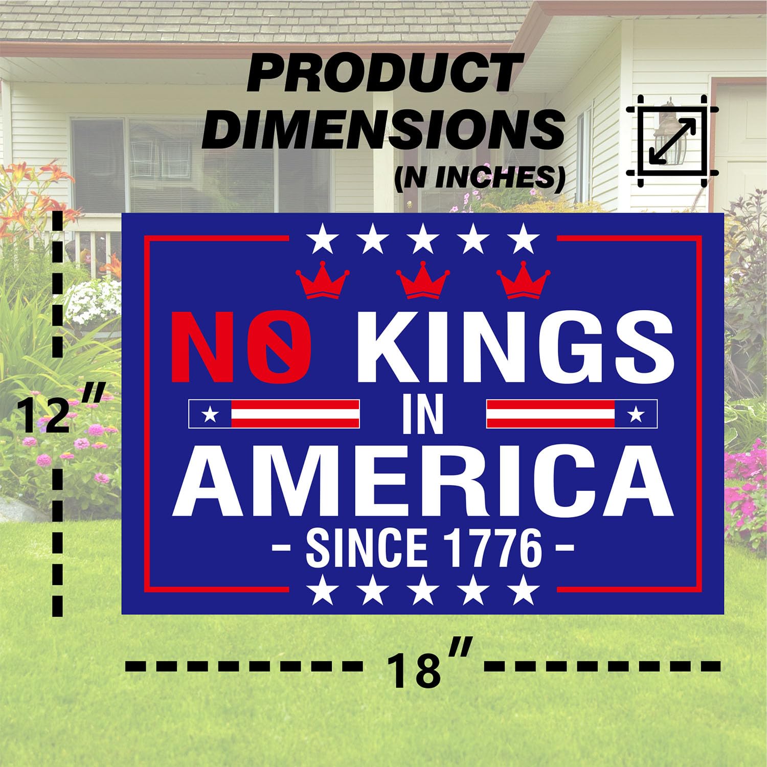 No Kings In America blue sign with H-stake for quick yard setup