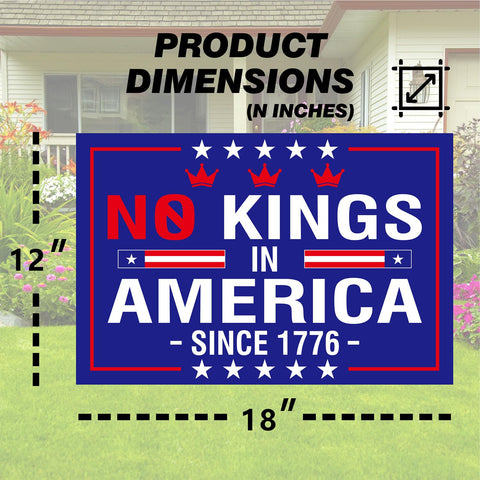 No Kings In America blue sign with H-stake for quick yard setup