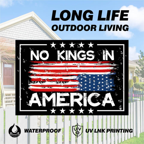 No Kings In America sign H-stake assembly for quick tool-free setup.