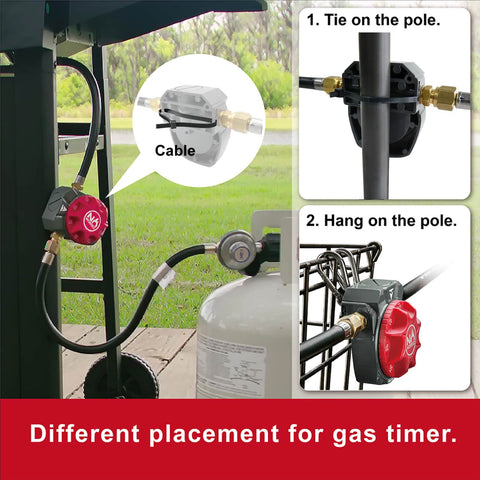 NO WORRIEZ timer adjacent to a pizza oven for precise gas flow control.