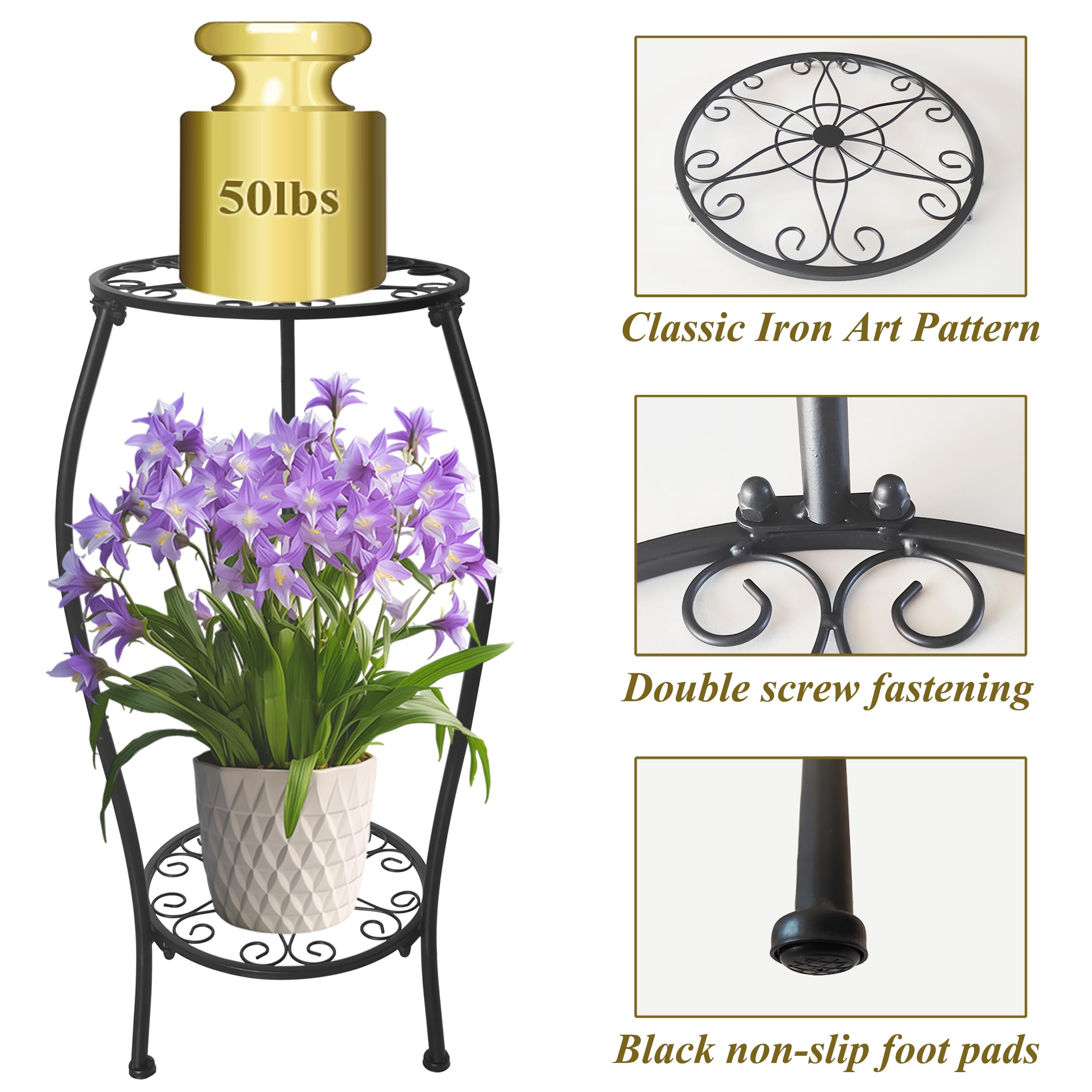 NOAMOO metal plant stand side view demonstrates stable three-leg structure.