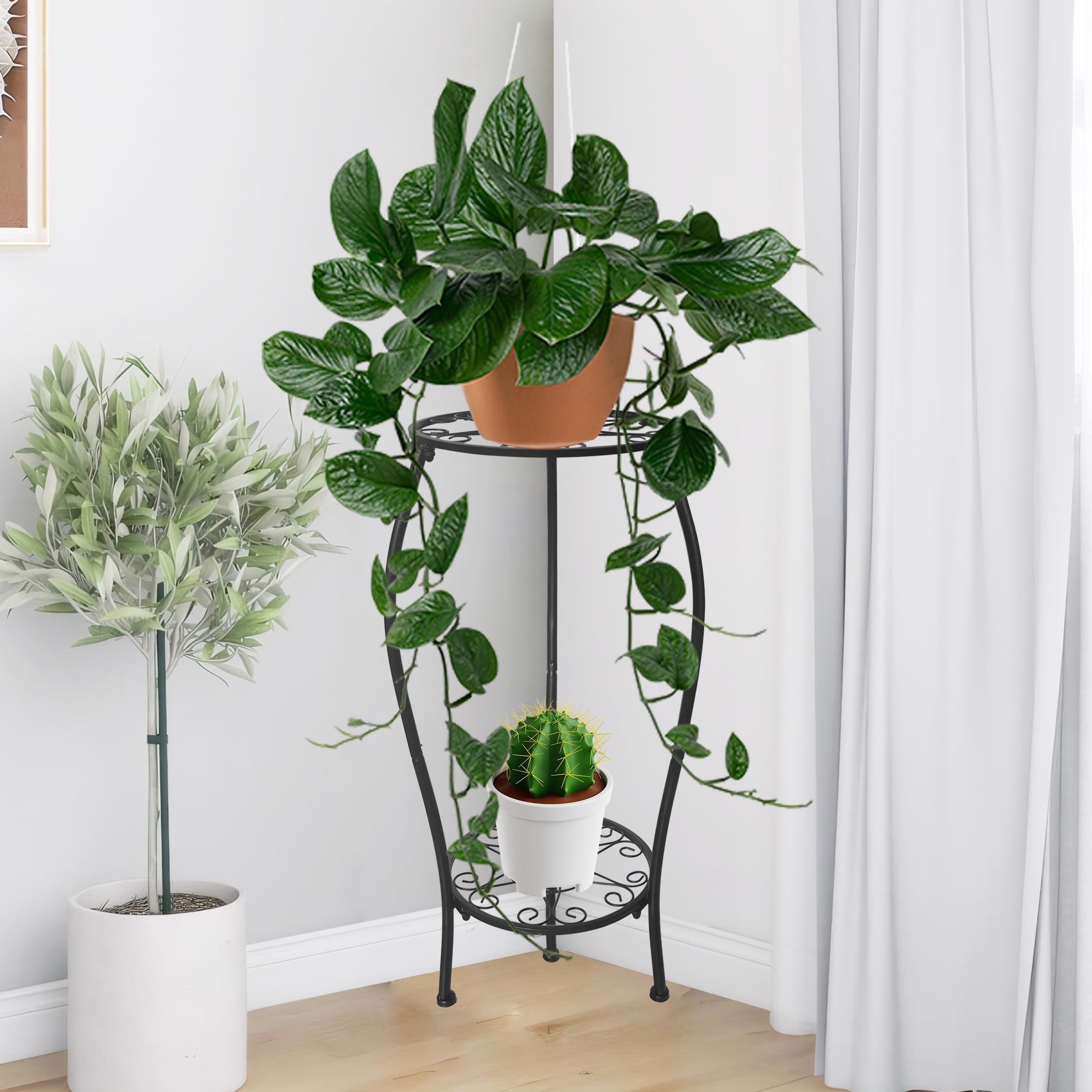 NOAMOO outdoor indoor plant shelf placed in a corner for space-saving display.