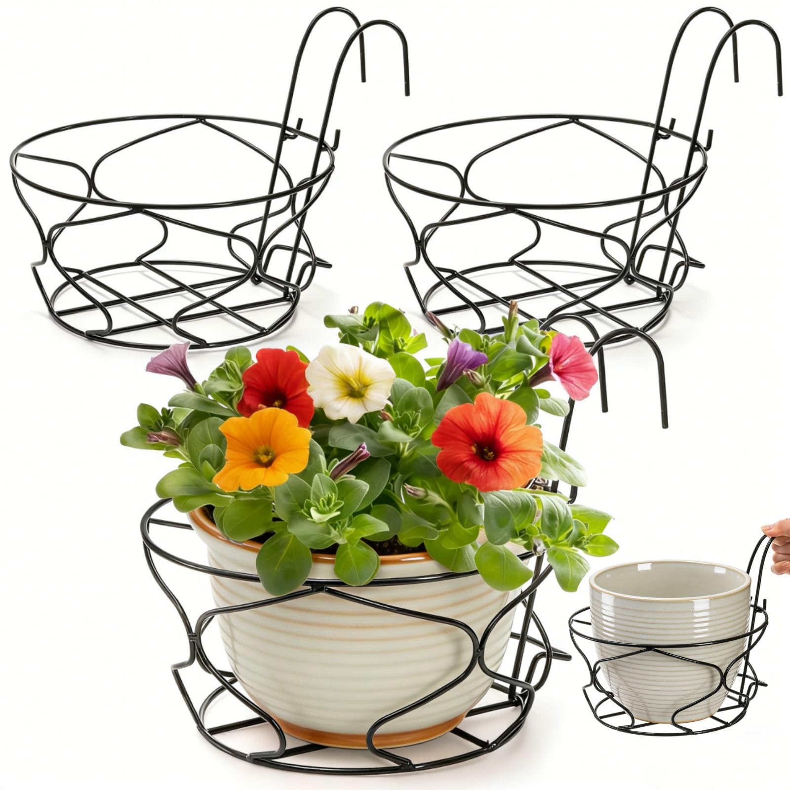Noamus three 10 inch hanging planters on balcony railing for space-saving greenery