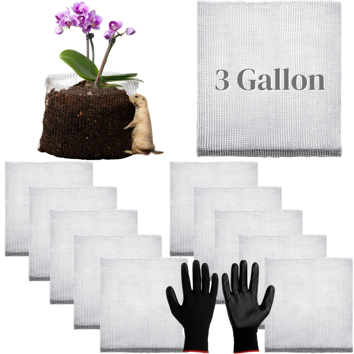 Noamus root guard basket shields 3-gallon plants with sturdy stainless mesh against burrowing pests.